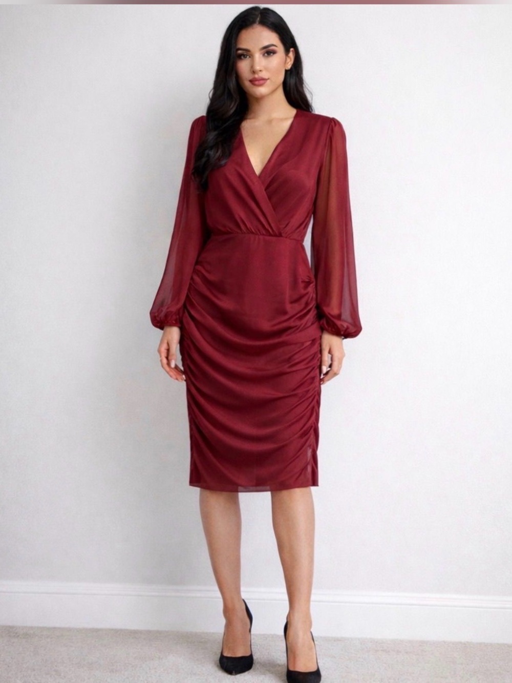 Andree by UNIT *NEW* Long Sleeve Knee-Length Dress W/side Ruching. Size 1X.